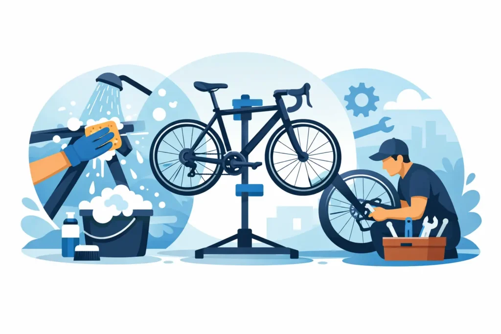 Cykelvask og service der holder cyklen kørende
