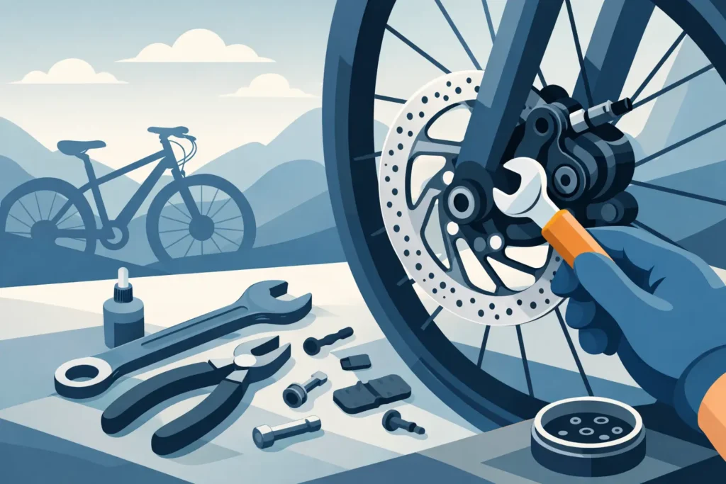 Reparation af skivebremser på cykel